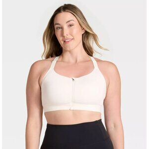All In Motion™High-Support Front Zip Sports Bra – Size 34C | Cream | NWT